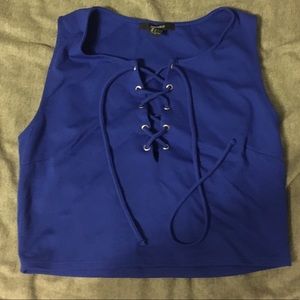 Blue Lace Up Crop